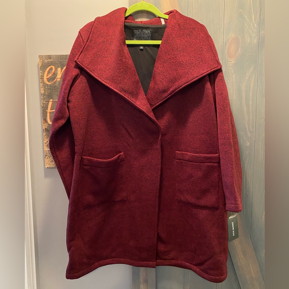 Steve Madden Burgundy Open-Front Trench Coat